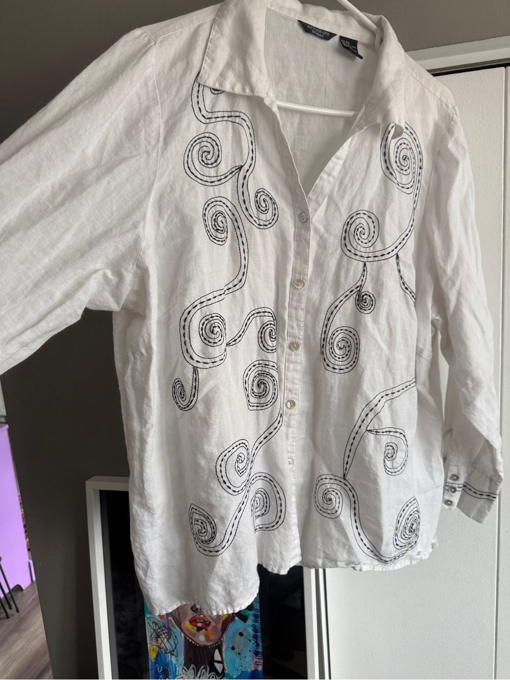 Autograph LINEN Woman Plus Size 2X 100% Embroidered Button Down Shacket White - Picture 10 of 12